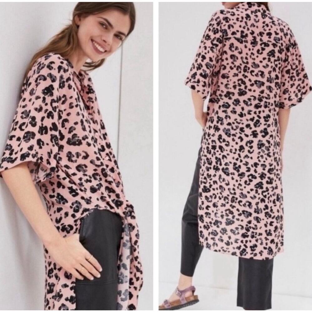 Maeve by Anthropologie Blouse Womens Pink Rita Printed Leopard Tunic Size XS-M